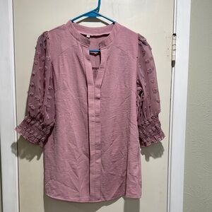 SHEIN Pink Puff Sleeve Blouse with Mandarin Collar